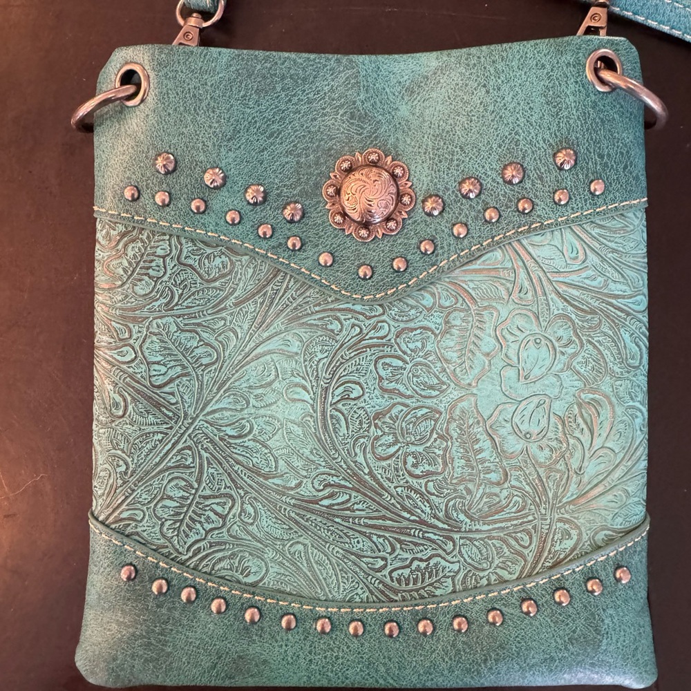 Western Turquoise Embossed Crossbody Bag